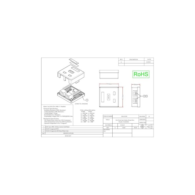Cat6 1 Port Surface Mount Box, RJ45 Unshielded Female Port,
