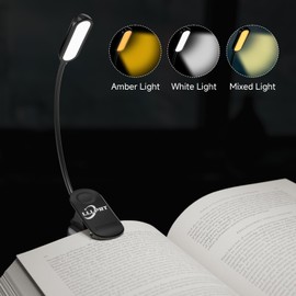 2 Pack Clamp Book Lights, LLLPRT 8 LED Rechargeable USB Bed Reading Lamp with 3 Lighting Colors, Stepless Dimming, Eye Friendly, 240 Hours Runtime, 360° Flexible Gooseneck,Portable, Steady Clip, Black