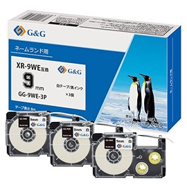 G&G XR-9WE XR-9WE Casio Nameland Black Letters on White Background GG-9WE-3P Set of 3 (8 m) Length 0.4 inch (9 mm) Compatible with KL-TF7 KL-YK50 KL-SY4 KL-P40