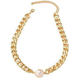 Chunky Choker Necklace for Women Gold Link Chain Necklace Pearl Pearl Pendant Choker Necklace Gold Necklace Jewelry for Women (Golden, One size)