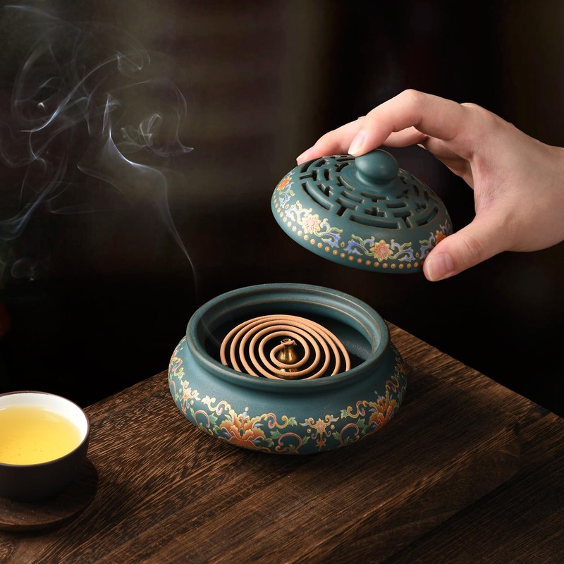 EOIMS Ceramic Incense Burner with Incense Holder Handmade Smudgeing Burning