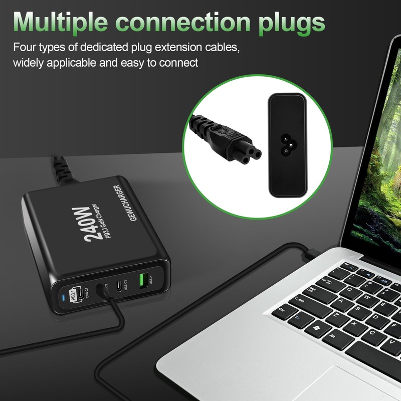 GEWUCHARGER Charger, 4-Port 240W Charger, USB-C X3 & USB-A, USB