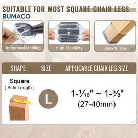 BUMACO Chair Leg Floor Protectors Square Chair Leg Protectors for Hardwood Floors Silicone Pads Covers to Protect Floors Clear-20 Pcs Square L (1-1/16" to 1-5/8")