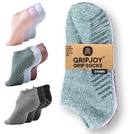Gripjoy Grip Socks 3-Pack, Non Slip Socks for Yoga, Pilates, Barre, Dance, Enhanced Stability, Machine Washable, Comfortable Cotton Blend, Supports Charitable Causes