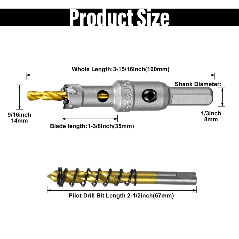 SALI 9/16" (14mm) TCT Hole Saw Kit Tungsten Carbide Tipped