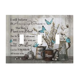 Sghxwp Blue Butterfly Rustic Flower Inspirational Quotes 3 Gang Light Switch Covers Triple Toggle Wall Plate Decorative Switchplate Electrical Faceplate for Farmhouse Country Bedroom Kitchen Decor