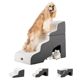 Garnpet Dog Stairs for High Beds with Tunnel, 4-Step Dog Steps for Small Dogs and Cats, Foldable Pet Stairs for High Bed Climbing, Non-Slip Balanced Pet Step Indoor, Beige