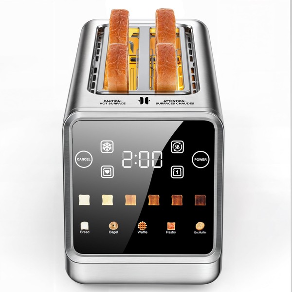 Toaster 2 Slice Wide Slot, 1400W Touch Screen Digital Toasters,Bagel