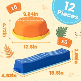 HappyField 12Pcs Non-Slip Plastic Balance Beam and Toddler Stepping Stones Sensory Toy for Toddlers Indoor or Outdoor Orange Blue Stepping Stones Balance Beams Play for Kids Ages 3+