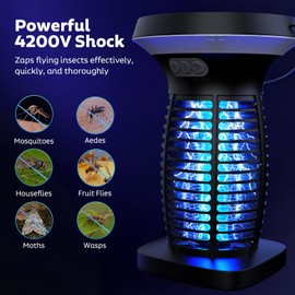 OnBeam Solar Bug Zapper Outdoor, Mosquito Zapper Outdoor Waterproof Electric Fly Zapper Rechargeable Mosquito Killer with Solar Panel, 4200V Fly Trap Indoor for Home Backyard, Patio, Garden, Camping