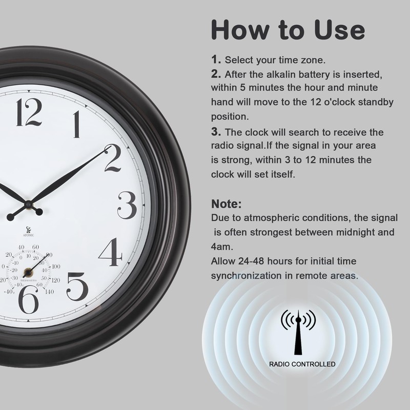 Aurowit Atomic Outdoor Wall Clock 18 Inch Sealed Outdoor Waterproof