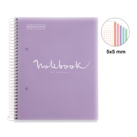 Miquelrius - Notebook A5 Notebook Emotions 120 Sheets 90 g/m² Grid 5 x 5 mm 5 Coloured Stripes Micro-Perforated Spiral Polypropylene Cover Lavender