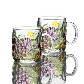 HIJIAD, 14oz/400ml large diameter glass, grape suspension glass with handle, glass drink bucket, suitable for water, milk, juice, beer, drinks, cocktails, etc. (, (2 packs).