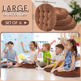 Jerify Round Floor Pillows Cushions 22 x 22 Inch Meditation Floor Pillow Large Floor Pillow for Kids Adults Meditation Cushion Large Pillows for Floor Seating Gift for Christmas (Brown,6 Pcs)