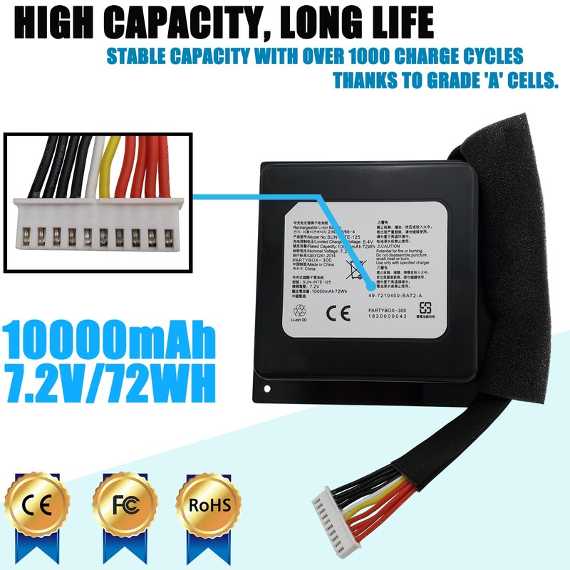LAQUEENA 300 Battery Compatible with PartyBox 300 Speaker SUN-INTE-125 72WH