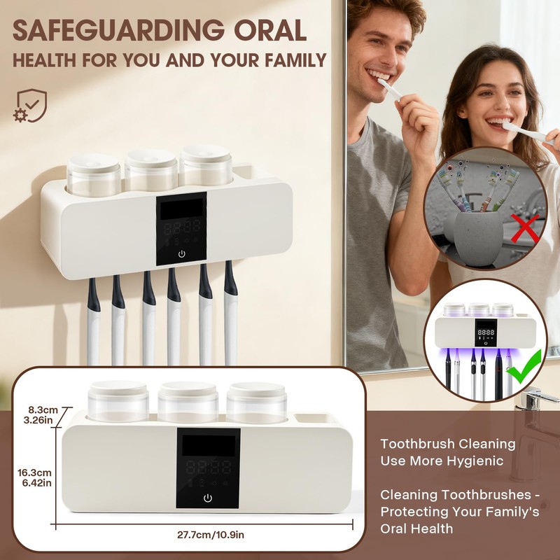 LXIANGN 3 in 1 Toothbrush Cleaner Holders for Bathrooms,Wall Mounted