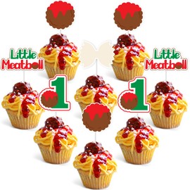 kreat4joy Meatball 1st Birthday Decorations, 36pcs Meatball Cupcake Toppers for Little Meatball Is Turning One Italian Spaghetti Birthday Decorations Boy First Birthday Baby Shower