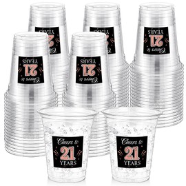 Amyhill 60 Pack 21st Birthday Plastic Cup Bulk 12 oz Cheers to 21 Years Disposable Cup Rose Gold Clear Cups Happy Birthday Party Cups for Men Women Birthday Decorations Party Favors Anniversary