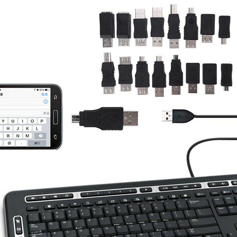 16PCS Multipurpose USB2.0 Adapter Converter USB Male to Female Micro