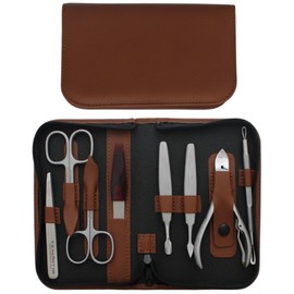 Tenartis 9 Piece Stainless Steel Manicure and Pedicure Case Real Leather with Zip