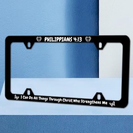 I Can Do All Things Through Christ Who Strengthens Me - Philippians 4:13 License Plate Frame Auto Accessory Bracket Funny Stainless Steel License Plate Holder with Screws for Women Men 6x12 Inch