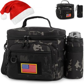 BERRYRIZZ Tactical Reusable Lunch Bag for Men/Women - Insulated Lunch Box Leakproof Lunch Pail Freezable with Adjustable Shoulder Strap,Lunch Cooler Bag for Work Office Picnic Beach，Black Camo