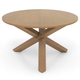 Giantex 47" Round Dining Table with Intersecting Acacia Wood Legs, Adjustable Foot Pads, 500Lbs Capacity, Mid Century Kitchen Table for 4-6 Person Dinner, Dinette, Dining Room, Restaurant