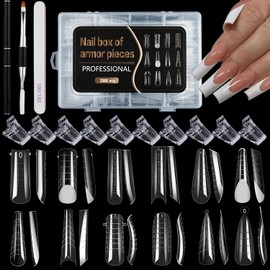 GZMAYUEN 288-Piece Dual Nail Shapes Set, 12 Shapes Nail Extension Extension Nail Shapes Nail Shape with Dual-Ended Nail Brush, Nail Tips Clip and Nail File for Polygel Extension Artificial