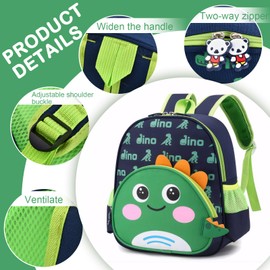 Pagezol Kids Backpack, Child School Bag, Cute Cartoon Toddler Backpack, Toddler Boys Girls Kids Cat Puppy Dinosaur Backpack, Kindergarten Schoolbag Daypack for Boy Girl 2-7 Year Old (Green)