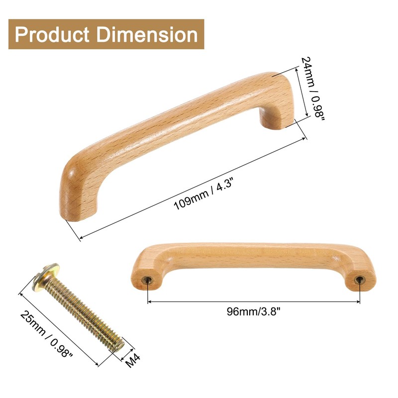 sourcing map 5Pcs Wood Drawer Pulls Handles, 96 mm/3.8" Hole