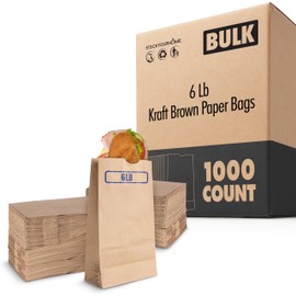 Stock Your Home 6 Lb Kraft Brown Paper Lunch Bags (1000 Count) - Bulk Disposable Lunch Sacks, Medium Size Blank Bag, Good for a Snack, Sandwich, Grocery Food, and Arts & Crafts Projects