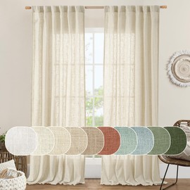 LAMIT Natural Linen Curtains 108 Inch for Living Room, Back Tab and Rod Pocket Linen Textured Sheer Curtains Light Filtering Curtains for Farmhouse/Bedroom, 2 Panels, 52 x 108 Inch, Beige