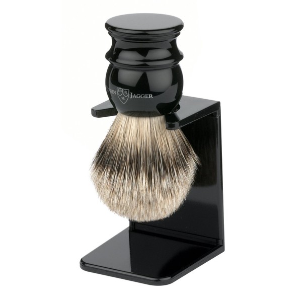 Edwin Jagger Large Silver Tip Badger Hair Shaving Brush with Drip Stand (Imitation Ebony)
