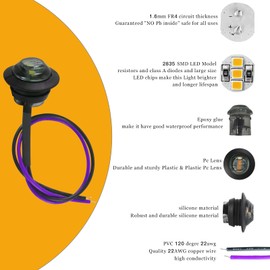 ALFU 20pcs Purple 3/4" Round LED Trailer Side Marker Clearance Lights Front Rear Signal Marker Indicators Tail Light Waterproof for Boat Lorry Truck Pickup Bus RV Car Bus Van