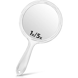 Hand Mirror, Double-Sided 1X/5X Magnifying Mirror with Handle, Acrylic, 8.3" L x 4.5" W, Clear, Pack of 1