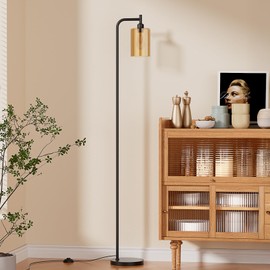 Ziisee Floor Lamps for Living Room - Standing Lamp with Amber Glass Shade, Modern Floor Lamp with LED Bulbs, Industrial Floor Lamp for Bedroom, Black Tall Lamp for Office(Light Bulb Included)