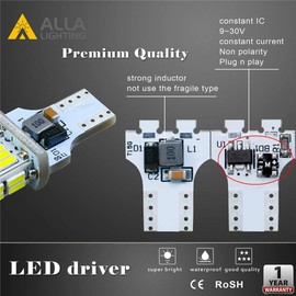 Alla Lighting T10/T15 912 921 W16W LED Reverse Light Bulb, CAN-BUS Error Free 6000K White Back-Up/Trunk/3rd Brake Lights Lamp 922 906 921KX 912K 921LL Upgrade