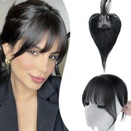 VIJIGIA Hair Toppers for Women Real Human Hair, 10 inch 3D French Bangs Women Hair Toppers for Thinning Hair, Clip in Hair Topper Top Hair Extensions, Swiss Base 2.5"x3", Natural Black