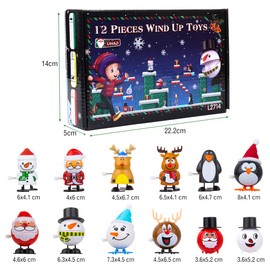 LIHAO 12 x Wind Up Toys Kids Christmas Clockwork Toys Set Wind Up Penguin Santa Claus Reindeer Snowman Ornament with Gift Box as a Gift for Boys Girls