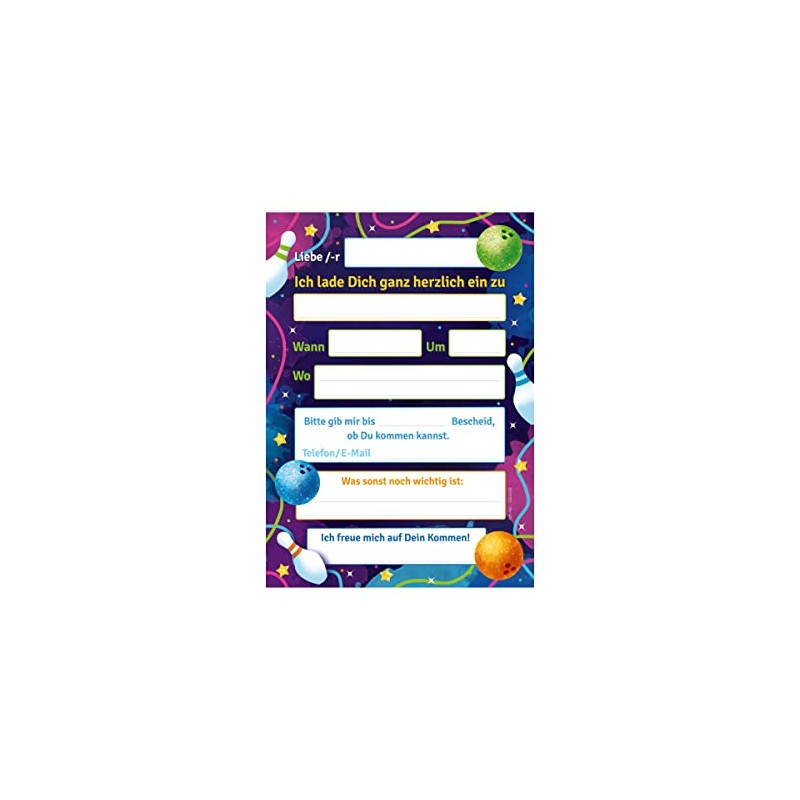 12 Invitation Cards for Children's Birthday Bowling Bowling Party Invitations