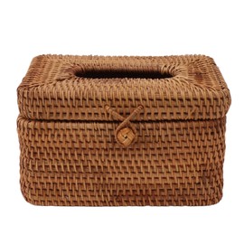 Rectangular Rattan Tissue Box Cover Rattan Woven Tissue Box Holder for Bathroom Organizer Countertop Bedroom Living Room Car Office Short Style