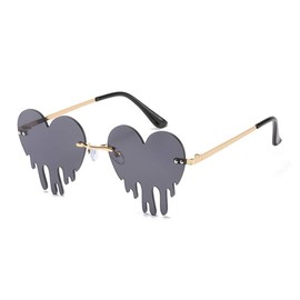ENTHYI Dripping Heart Sunglasses for Men/Women Melting Rimless Irregular Party Sun Glasses Metal Prom Colorful Eye Glasses (black)