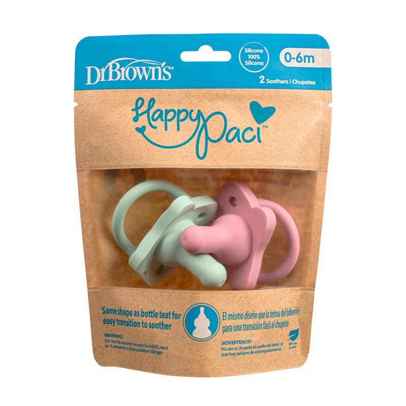 Dr. Brown's HappyPaci™ Chupón 100% silicona, paquete de 2, el