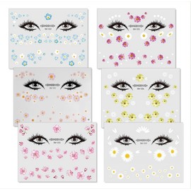 6 Blatt Temporäre Tattoos, Gesichtstattoo Karneval, Blumen Tattoo Gesicht, Gänseblümchen Klebetattoos, Gänseblümchen Tattoo Aufkleber, für Fasching Party Frauen Körperkunst Hochzeit Mottoparty