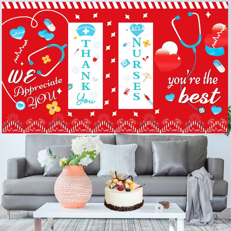 LOONELO Thank You Nurses Backdrop with 70.8"X43.3", Happy Nurses Week