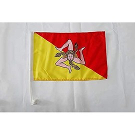 Sicily Car Flag 18'' x 12'' - Italy - Sicilian Car flags 30 x 45cm - Banner 18x12 INCHES PLASTIC STICK - AZ FLAG