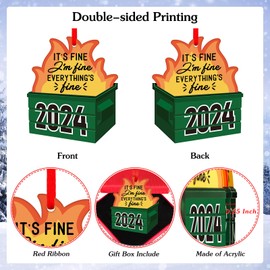 PETCEE Funny Dumpster Fire Christmas Ornaments 2024 Its Fine Im Fine Everything's Fine Ornaments for Christmas Tree Decoration 2024 Christmas Keepsake Gifts for Family Friends