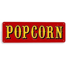 Tinworld TIN Sign B897 Popcorn Machine Red Pop Corn Machine Movie Home Theater Metal Sign 6" x 18"