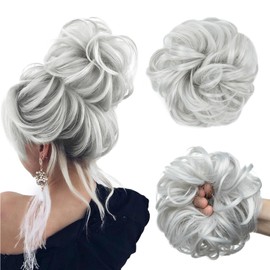 Lydell Messy Scrunchie Bun Voluminous Wavy Hairpiece Heat-resistant Synthetic Fiber 60B Silver Gray