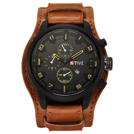 MINILUJIA Big Face Round Dial Men Cool Watches Vintage Retro Steampunk Rock Wide Leather Strap Watch Fashion Cuff Sport Watch Quartz Calendar Wristwatch (Brown)